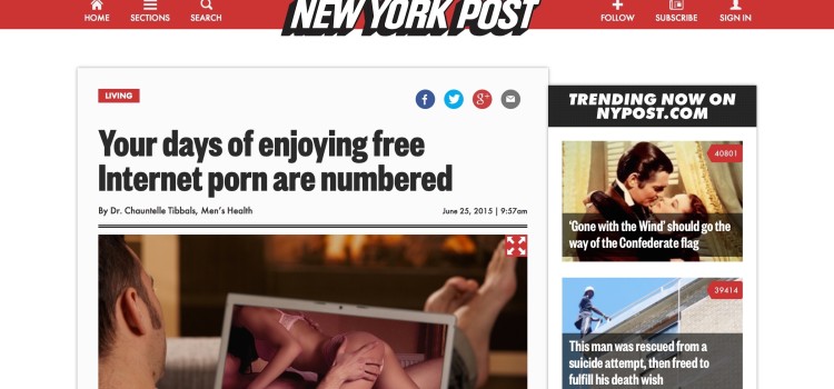 The days of free Internet porn are numbered – reprint in the NY Post
