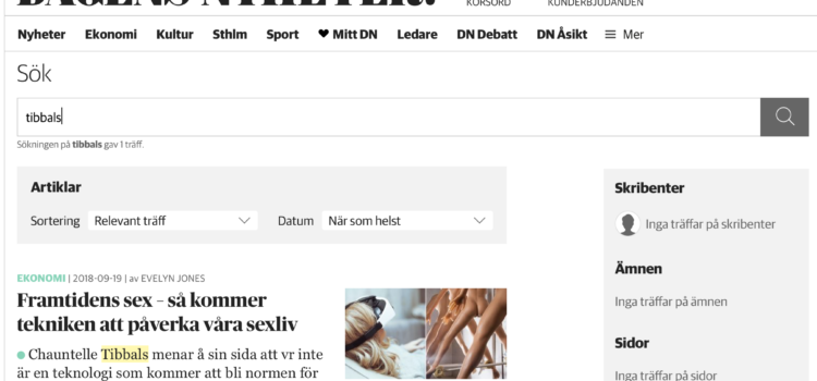 ‘Six of the Future, So Technology will Affect our Sex Life’ (Commentary for Dagens Nyheter) UPDATED